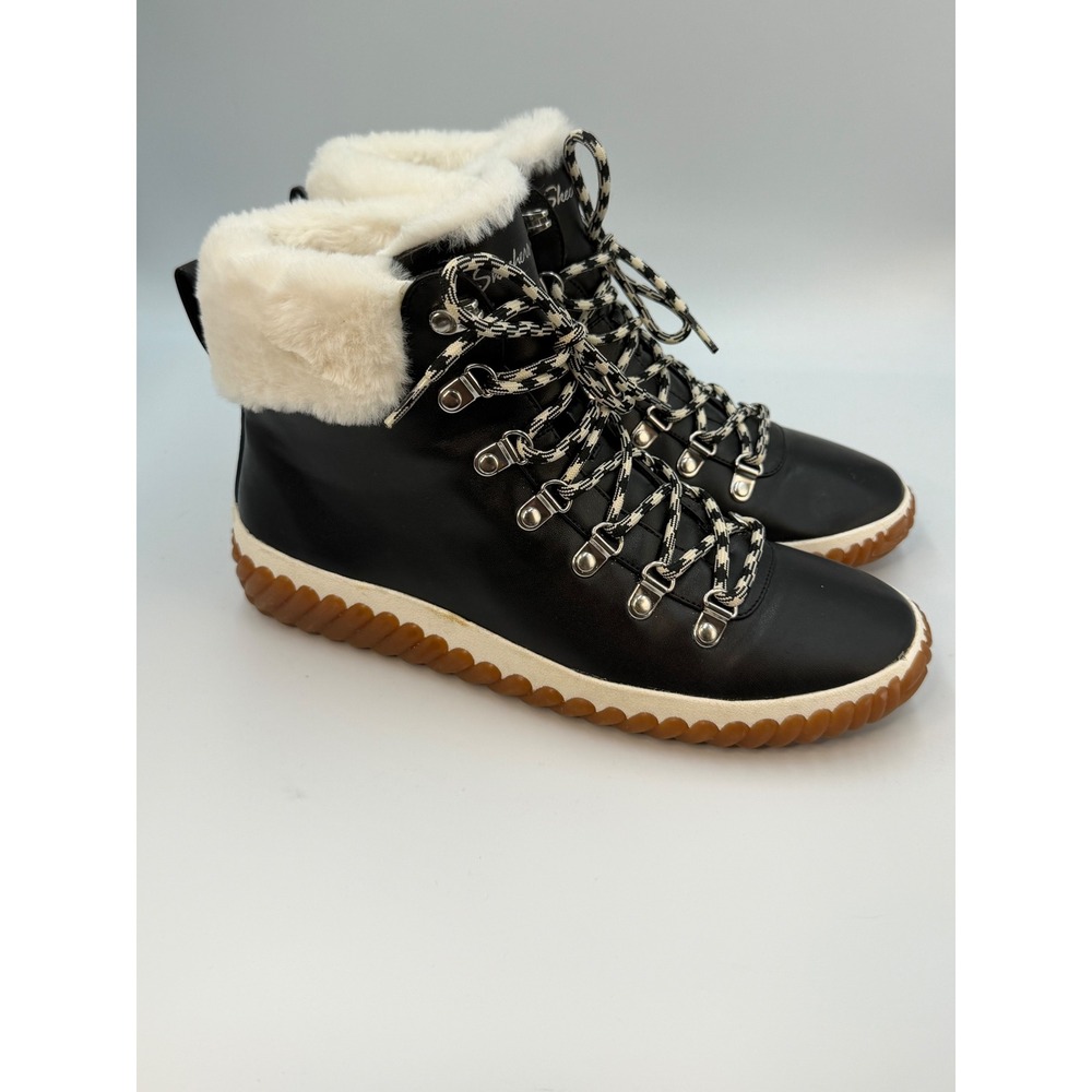 Skechers Black Jagged Pond No Regrets Faux Fur Trim Hiker Boots Sz 9